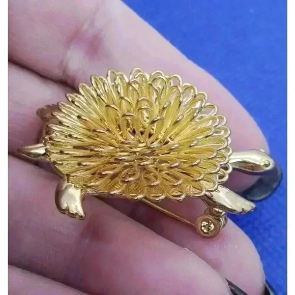 Vintage Brooch Turtle tortoise 10k Gold plated Wire Hand Wrapped Shell Figural - Picture 2 of 11